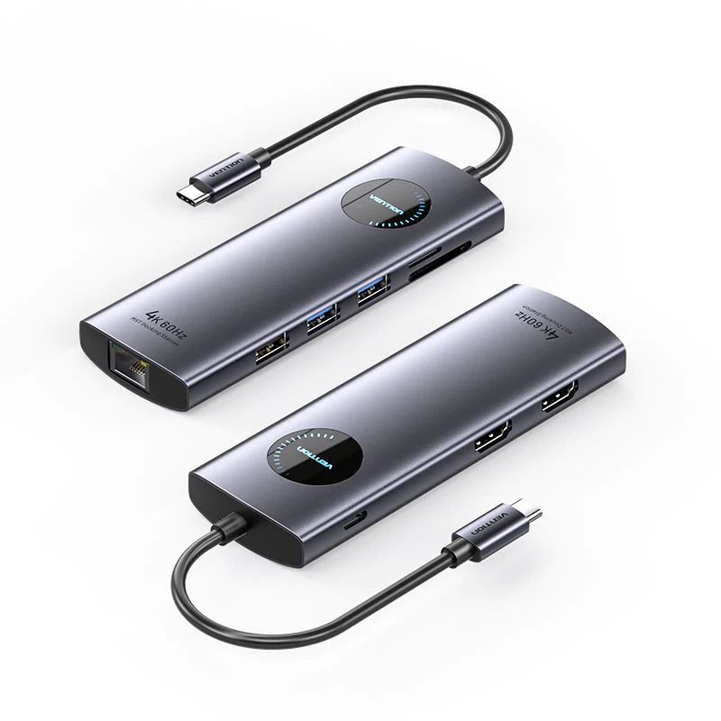 Vention USB-C MULTI-FUNCTIONAL 9 in 1 DOCKING STATION- Type c to HDMI x 2/USB 3.0 x 2/USB 2.0/RJ45/SD/TF/PD(100W) Docking Station