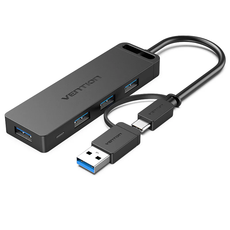 Vention 4-Port USB 3.0 Hub with Type C & USB 3.0 2-in-1 Interface and Power Supply 0.15M ABS Type