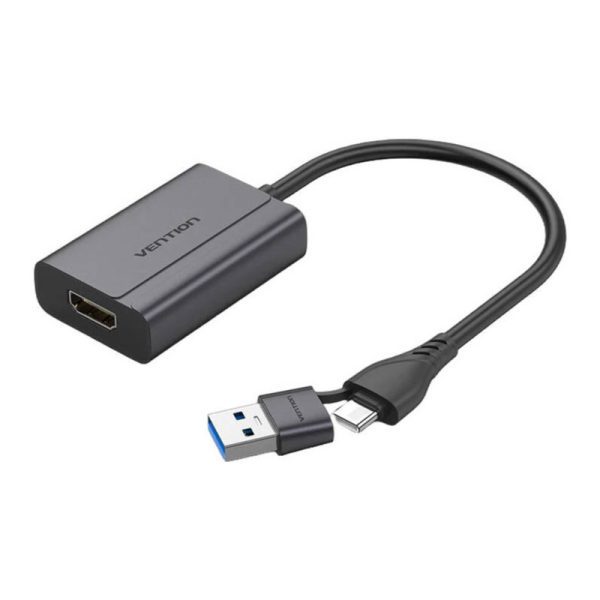 Vention USB-C + USB-A To HDMI Adapter 0.15M Grey Aluminium Alloy Type