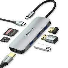 Vention USB-C MULTI-FUNCTIONAL 7 in 1 DOCKING STATION - Type C to HDMI/USB 3.0x3/SD/TF/PD Docking Station Gray 0.15M Aluminum Alloy Type